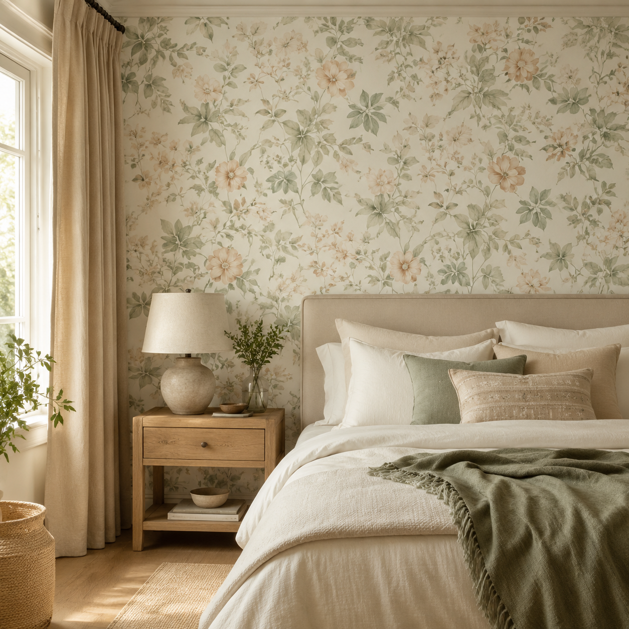 Bedroom wallpaper application